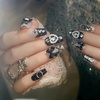 image:imageBABALAL Press On Nails Duck Bill Fake Nails Blue Black with Polka Dot Zebra Stripe amp Rhinestone Accents Y2K Punk Edgy Glue On Nails for Women and Girls 24PcsDU002