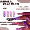 image:imageBABALAL Press On Nails Extra Long Square Fake Nails Blue Black with Polka Dot amp Stripe Design Y2K Retro Glossy Glue On Nails for Women and Girls 24PcsFNP33purple