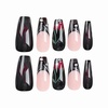 image:imageBABALAL Press On Nails Extra Long Square Fake Nails Blue Black with Polka Dot amp Stripe Design Y2K Retro Glossy Glue On Nails for Women and Girls 24PcsFNP03black