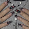 image:imageBABALAL Press On Nails Extra Long Square Fake Nails Blue Black with Polka Dot amp Stripe Design Y2K Retro Glossy Glue On Nails for Women and Girls 24PcsFNP03black