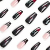 image:imageBABALAL Press On Nails Extra Long Square Fake Nails Blue Black with Polka Dot amp Stripe Design Y2K Retro Glossy Glue On Nails for Women and Girls 24PcsFNP03black