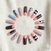 image:imageBABALAL Press On Nails Extra Long Square Fake Nails Blue Black with Polka Dot amp Stripe Design Y2K Retro Glossy Glue On Nails for Women and Girls 24PcsFNP0307