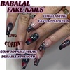 image:imageBABALAL Press On Nails Extra Long Square Fake Nails Blue Black with Polka Dot amp Stripe Design Y2K Retro Glossy Glue On Nails for Women and Girls 24PcsFNP03black