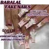 image:imageBABALAL Press On Nails Extra Long Square Fake Nails Blue Black with Polka Dot amp Stripe Design Y2K Retro Glossy Glue On Nails for Women and Girls 24PcsFNP02pink