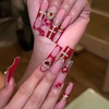 image:imageBABALAL Press On Nails Extra Long Square Fake Nails Blue Black with Polka Dot amp Stripe Design Y2K Retro Glossy Glue On Nails for Women and Girls 24PcsFNP01red