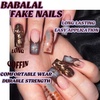image:imageBABALAL Press On Nails Extra Long Square Fake Nails Blue Black with Polka Dot amp Stripe Design Y2K Retro Glossy Glue On Nails for Women and Girls 24PcsFNP21brown