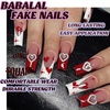 image:imageBABALAL Press On Nails Extra Long Square Fake Nails Blue Black with Polka Dot amp Stripe Design Y2K Retro Glossy Glue On Nails for Women and Girls 24PcsFNP12heart