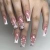 image:imageBABALAL Press On Nails Extra Long Square Fake Nails Blue Black with Polka Dot amp Stripe Design Y2K Retro Glossy Glue On Nails for Women and Girls 24PcsFNP12shiny