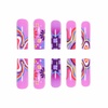 image:imageBABALAL Press On Nails Extra Long Square Fake Nails Blue Black with Polka Dot amp Stripe Design Y2K Retro Glossy Glue On Nails for Women and Girls 24PcsFNP33purple