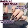 image:imageBABALAL Press On Nails Extra Long Square Fake Nails Blue Black with Polka Dot amp Stripe Design Y2K Retro Glossy Glue On Nails for Women and Girls 24PcsFNP07black