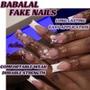 image:imageBABALAL Press On Nails Extra Long Square Fake Nails Blue Black with Polka Dot amp Stripe Design Y2K Retro Glossy Glue On Nails for Women and Girls 24PcsFNP12shiny