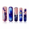 image:imageBABALAL Press On Nails Extra Long Square Fake Nails Orange Black Swirl with Rhinestone Butterfly Charm Glossy Y2k Reusable Glue On Nails for Women and Girls 24PcsANF02bluecurve