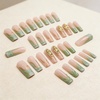 image:imageBABALAL Press On Nails Extra Long Square Fake Nails Orange Black Swirl with Rhinestone Butterfly Charm Glossy Y2k Reusable Glue On Nails for Women and Girls 24PcsANF03green