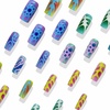 image:imageBABALAL Press On Nails Extra Long Square Fake Nails Orange Black Swirl with Rhinestone Butterfly Charm Glossy Y2k Reusable Glue On Nails for Women and Girls 24PcsANF08colorful