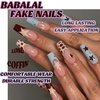 image:imageBABALAL Press On Nails Extra Long Square Fake Nails Orange Black Swirl with Rhinestone Butterfly Charm Glossy Y2k Reusable Glue On Nails for Women and Girls 24PcsANF0303