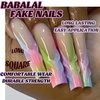 image:imageBABALAL Press On Nails Extra Long Square Fake Nails Orange Black Swirl with Rhinestone Butterfly Charm Glossy Y2k Reusable Glue On Nails for Women and Girls 24PcsANF03colorful