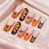 image:imageBABALAL Press On Nails Extra Long Square Fake Nails Orange Black Swirl with Rhinestone Butterfly Charm Glossy Y2k Reusable Glue On Nails for Women and Girls 24PcsANF0304