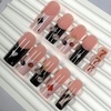 image:imageBABALAL Press On Nails Extra Long Square Fake Nails Orange Black Swirl with Rhinestone Butterfly Charm Glossy Y2k Reusable Glue On Nails for Women and Girls 24PcsANF0301