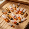 image:imageBABALAL Press On Nails Extra Long Square Fake Nails Orange Black Swirl with Rhinestone Butterfly Charm Glossy Y2k Reusable Glue On Nails for Women and Girls 24PcsANF0304