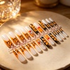 image:imageBABALAL Press On Nails Extra Long Square Fake Nails Orange Black Swirl with Rhinestone Butterfly Charm Glossy Y2k Reusable Glue On Nails for Women and Girls 24PcsANF0304