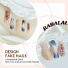 image:imageBABALAL Press On Nails Extra Long Square Fake Nails Orange Black Swirl with Rhinestone Butterfly Charm Glossy Y2k Reusable Glue On Nails for Women and Girls 24PcsANF10