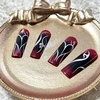 image:imageBABALAL Press On Nails Extra Long Square Fake Nails Orange Black Swirl with Rhinestone Butterfly Charm Glossy Y2k Reusable Glue On Nails for Women and Girls 24PcsANF12goth