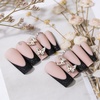 image:imageBABALAL Press On Nails Extra Long Square Fake Nails White French Tip with Black Star amp Silver Rhinestone Chain Design Glossy Y2K Glue On Nails Reusable 24PcsBNB20804