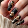 image:imageBABALAL Press On Nails Extra Long Square Fake Nails White French Tip with Black Star amp Silver Rhinestone Chain Design Glossy Y2K Glue On Nails Reusable 24PcsBNB21001