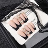 image:imageBABALAL Press On Nails Extra Long Square Fake Nails White French Tip with Black Star amp Silver Rhinestone Chain Design Glossy Y2K Glue On Nails Reusable 24PcsBNB20804