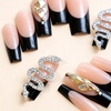 image:imageBABALAL Press On Nails Extra Long Square Fake Nails White French Tip with Black Star amp Silver Rhinestone Chain Design Glossy Y2K Glue On Nails Reusable 24PcsBNB20803