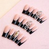 image:imageBABALAL Press On Nails Extra Long Square Fake Nails White French Tip with Black Star amp Silver Rhinestone Chain Design Glossy Y2K Glue On Nails Reusable 24PcsBNB20803