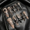 image:imageBABALAL Press On Nails Extra Long Stiletto Fake Nails Black Marble with Gothic Lace amp Y2k Charm Glossy Dark Edgy Glue On Nails for Women and Girls 24PcsANG20201