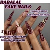 image:imageBABALAL Press On Nails Extra Long Stiletto Fake Nails Black Marble with Gothic Lace amp Y2k Charm Glossy Dark Edgy Glue On Nails for Women and Girls 24PcsANG20412