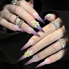 image:imageBABALAL Press On Nails Extra Long Stiletto Fake Nails Black Marble with Gothic Lace amp Y2k Charm Glossy Dark Edgy Glue On Nails for Women and Girls 24PcsANG20302