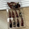 image:imageBABALAL Press On Nails Extra Long Stiletto Fake Nails Black Marble with Gothic Lace amp Y2k Charm Glossy Dark Edgy Glue On Nails for Women and Girls 24PcsANG20407