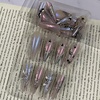 image:imageBABALAL Press On Nails Extra Long Stiletto Fake Nails Black Marble with Gothic Lace amp Y2k Charm Glossy Dark Edgy Glue On Nails for Women and Girls 24PcsANG20405