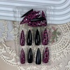 image:imageBABALAL Press On Nails Extra Long Stiletto Fake Nails Black Marble with Gothic Lace amp Y2k Charm Glossy Dark Edgy Glue On Nails for Women and Girls 24PcsANG20403
