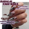 image:imageBABALAL Press On Nails Extra Long Stiletto Fake Nails Black Marble with Gothic Lace amp Y2k Charm Glossy Dark Edgy Glue On Nails for Women and Girls 24PcsANG20408