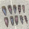 image:imageBABALAL Press On Nails Extra Long Stiletto Fake Nails Black Marble with Gothic Lace amp Y2k Charm Glossy Dark Edgy Glue On Nails for Women and Girls 24PcsANG20405