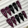image:imageBABALAL Press On Nails Extra Long Stiletto Fake Nails Black Marble with Gothic Lace amp Y2k Charm Glossy Dark Edgy Glue On Nails for Women and Girls 24PcsANG20403