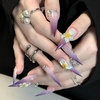 image:imageBABALAL Press On Nails Extra Long Stiletto Fake Nails Black Marble with Gothic Lace amp Y2k Charm Glossy Dark Edgy Glue On Nails for Women and Girls 24PcsANG20302