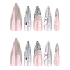 image:imageBABALAL Press On Nails Extra Long Stiletto Fake Nails Black Marble with Gothic Lace amp Y2k Charm Glossy Dark Edgy Glue On Nails for Women and Girls 24PcsANG20405