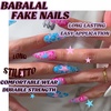 image:imageBABALAL Press On Nails Extra Long Stiletto Fake Nails Hot Pink Blue Cheetah Print with Star Design Glossy Y2K Kawaii Funky Glue On Nails 24Pcs Bright Summer NailsANS20704