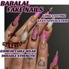 image:imageBABALAL Press On Nails Extra Long Stiletto Fake Nails Hot Pink Blue Cheetah Print with Star Design Glossy Y2K Kawaii Funky Glue On Nails 24Pcs Bright Summer NailsANS217pinkgold