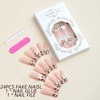 image:imageBABALAL Press On Nails Long Square Fake Nails Pink Brown with 3D Star Rhinestone amp Polka Dot Stripe Design Y2K Retro Cute Glue On Nails for Women and Girls 24PcsFNEB008