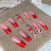 image:imageBABALAL Press On Nails Long Square Fake Nails Pink Brown with 3D Star Rhinestone amp Polka Dot Stripe Design Y2K Retro Cute Glue On Nails for Women and Girls 24PcsFNEB003