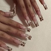 image:imageBABALAL Press On Nails Long Square Fake Nails Pink Brown with 3D Star Rhinestone amp Polka Dot Stripe Design Y2K Retro Cute Glue On Nails for Women and Girls 24PcsFNEB008