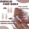 image:imageBABALAL Press On Nails Long Square Fake Nails Pink Brown with 3D Star Rhinestone amp Polka Dot Stripe Design Y2K Retro Cute Glue On Nails for Women and Girls 24PcsFNEB009