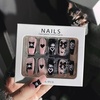 image:imageBABALAL Press On Nails Long Square Fake Nails Pink Brown with 3D Star Rhinestone amp Polka Dot Stripe Design Y2K Retro Cute Glue On Nails for Women and Girls 24PcsFNEB004