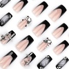 image:imageBABALAL Press On Nails Long Square Fake Nails Pink Brown with 3D Star Rhinestone amp Polka Dot Stripe Design Y2K Retro Cute Glue On Nails for Women and Girls 24PcsFNEB005